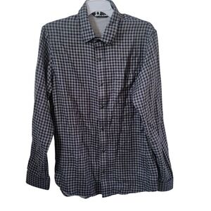 Travis Mathew Plaid Long Sleeve Button Up 100% Cotton‎ Shirt Gray Black Medium
